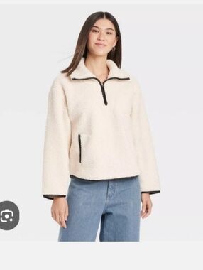 Cream Sherpa Quarter-Zip Pullover Jacket Sz XL